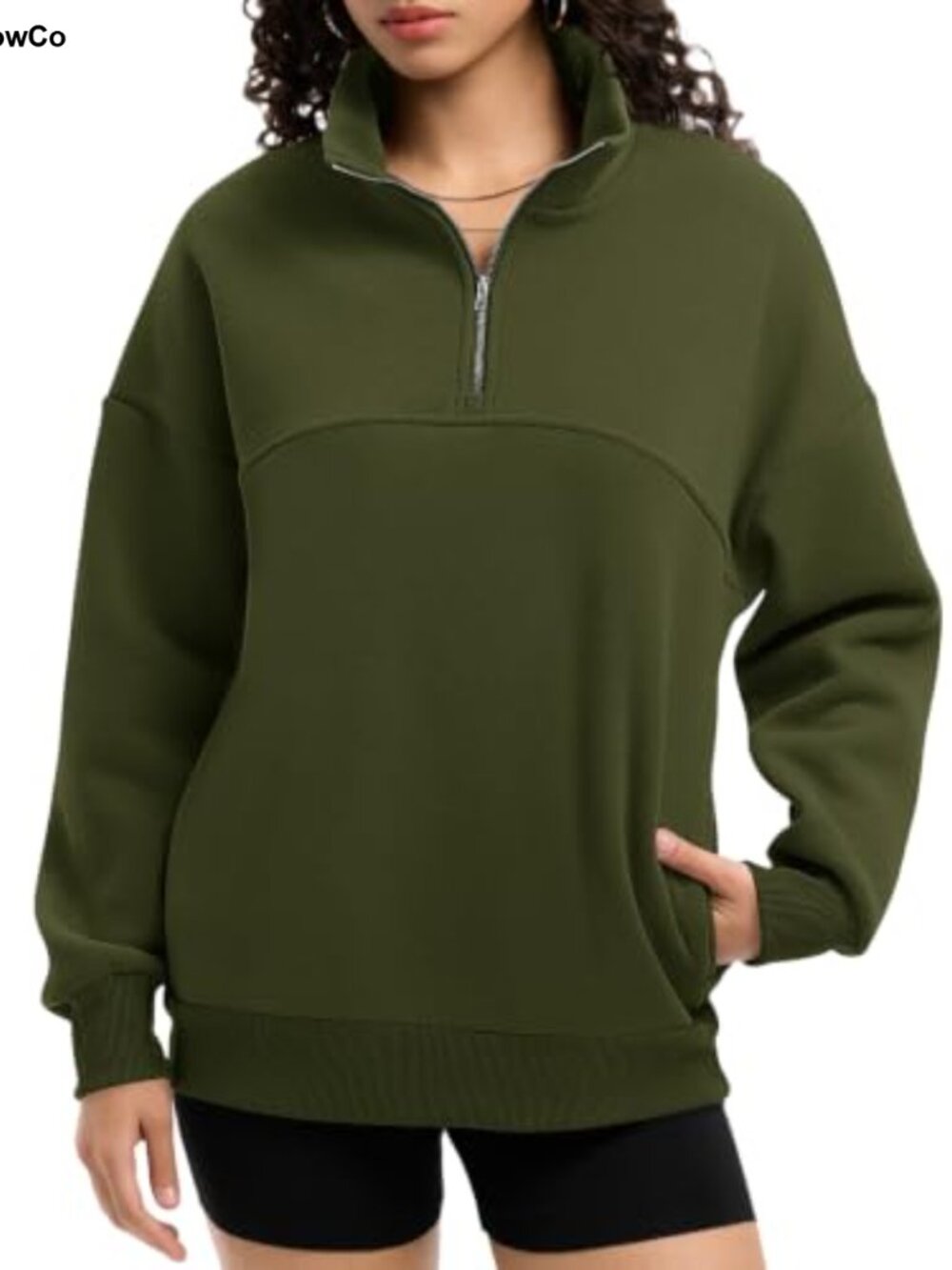 Womens Quarter Zip Fleece Pullover Sweatshirt Oversized Relaxed Fit